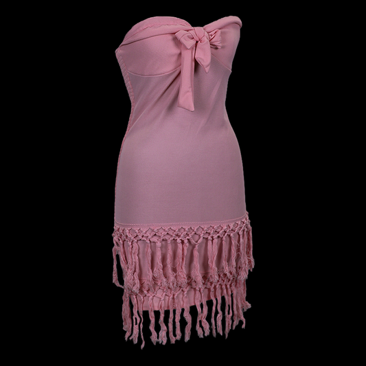 Knee Length Crochet Tassel Tube Dress