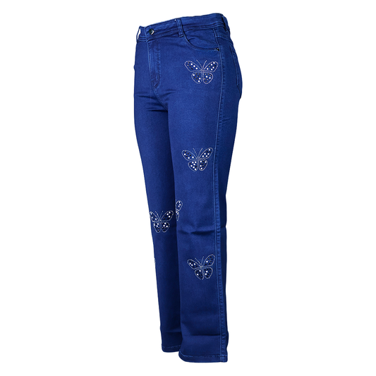 Black And White Stone Butterfly Straight Fit Jeans
