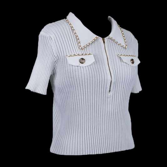 Burberry Style Knitted Chain Collar Top