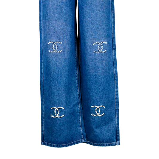 Channel Stone Work Loose Fit Denim