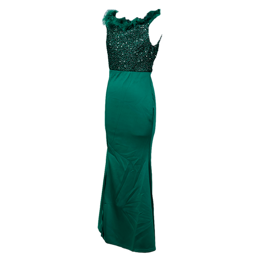 Glamour Night Off-Shoulder Fur Sequence Dress
