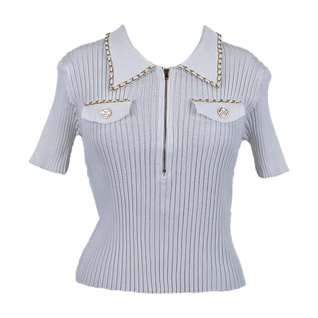 Burberry Style Knitted Chain Collar Top