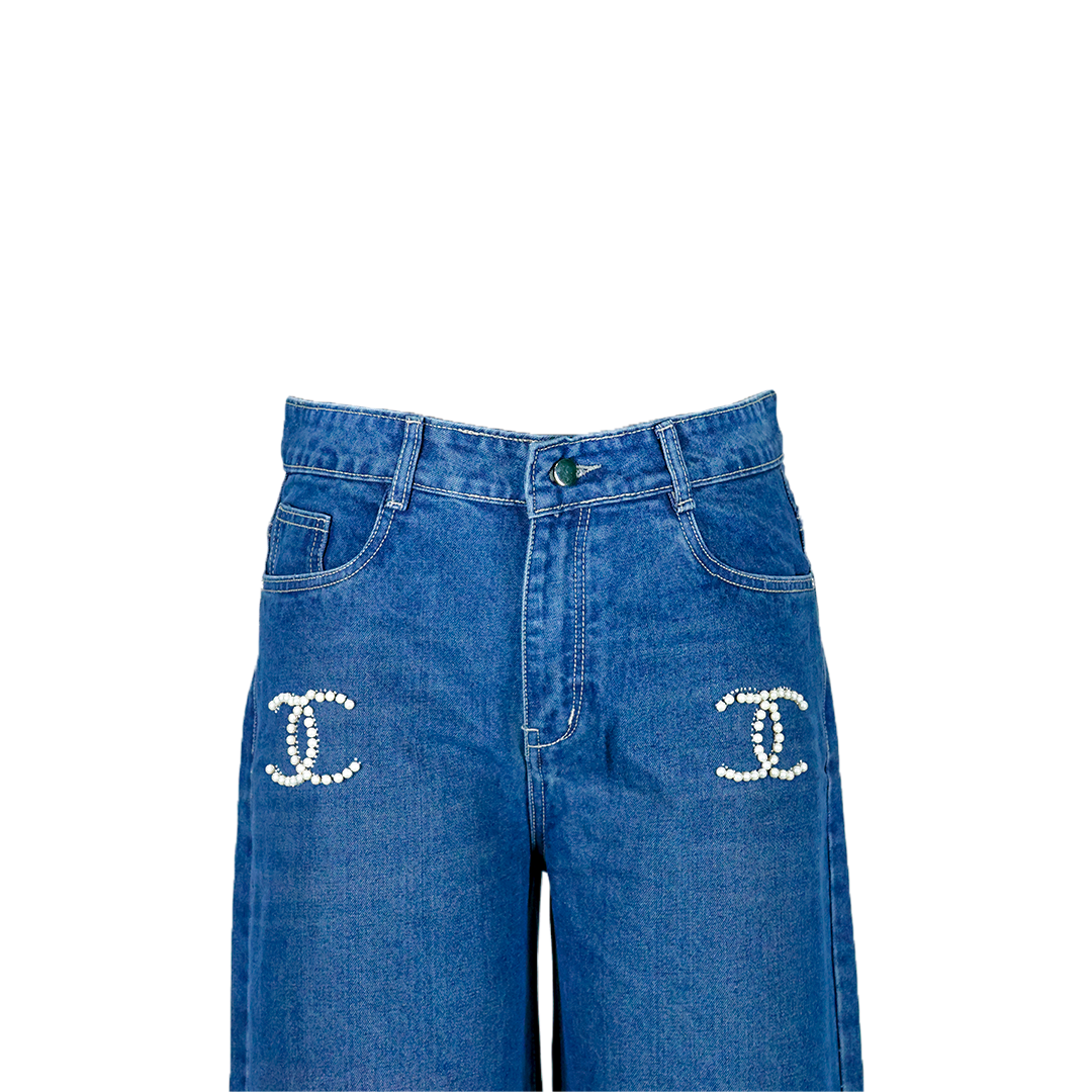 Channel Stone Work Loose Fit Denim