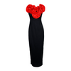Red Satin Rose Black Party Dress