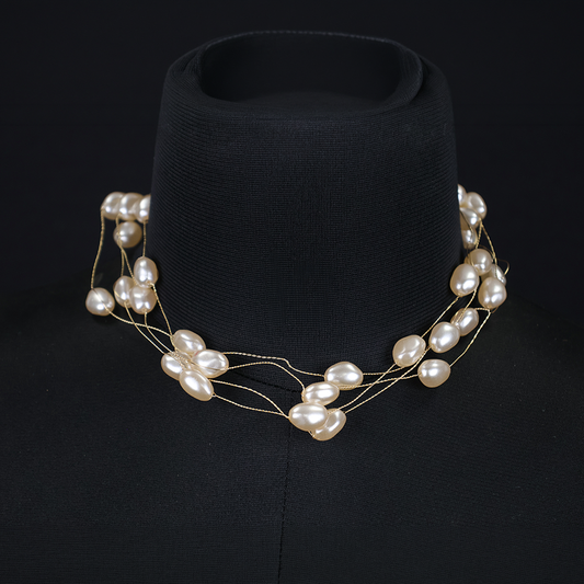 Multi-Layered Oval Shaped Pearl Necklace