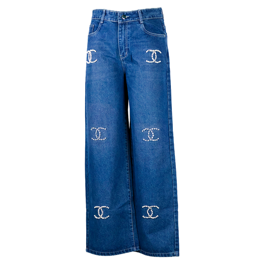 Channel Stone Work Loose Fit Denim