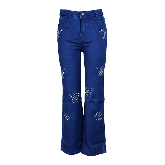 Black And White Stone Butterfly Straight Fit Jeans