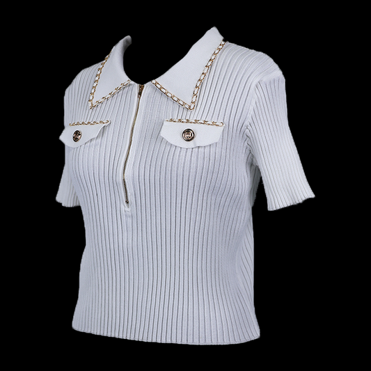 Burberry Style Knitted Chain Collar Top