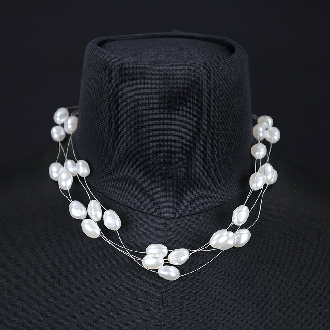Multi-Layered Oval Shaped Pearl Necklace
