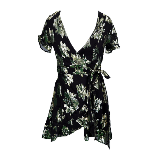 Wrapped Golden Flower Mid- Dress