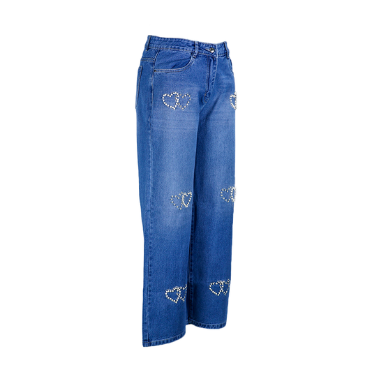Heart Shaped Decorative Straight Fit Denim