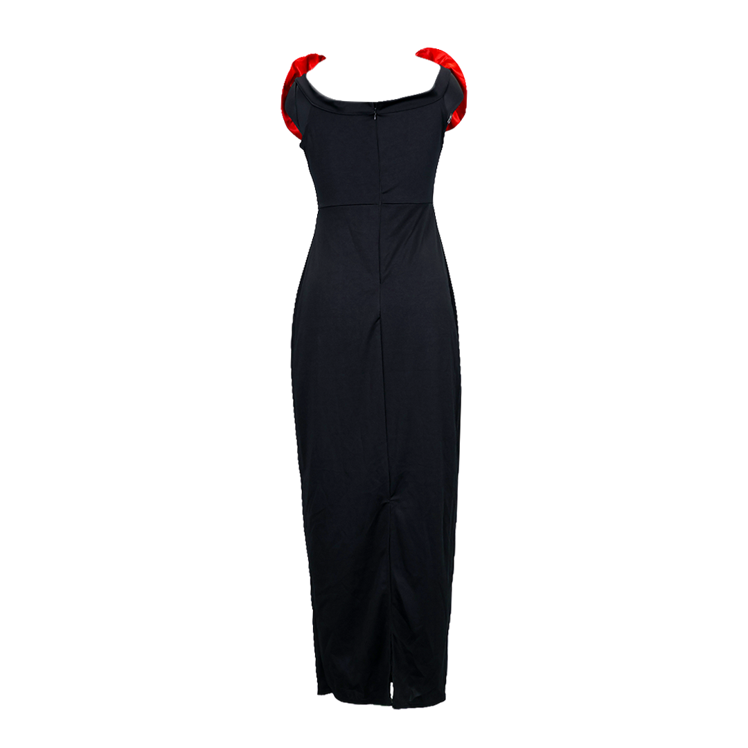 Red Satin Rose Black Party Dress