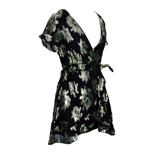 Wrapped Golden Flower Mid- Dress