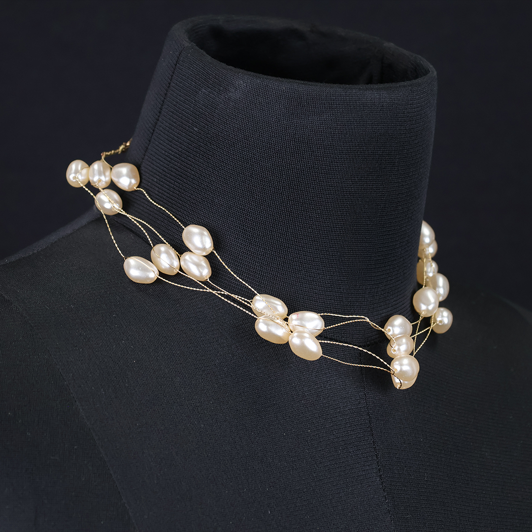 Multi-Layered Oval Shaped Pearl Necklace
