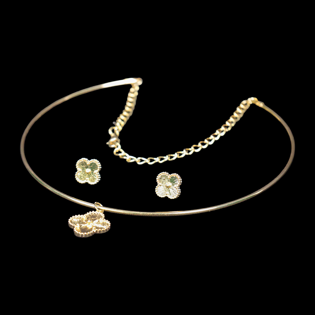 Regal Gold Flower Turkish Necklace With Bracelet