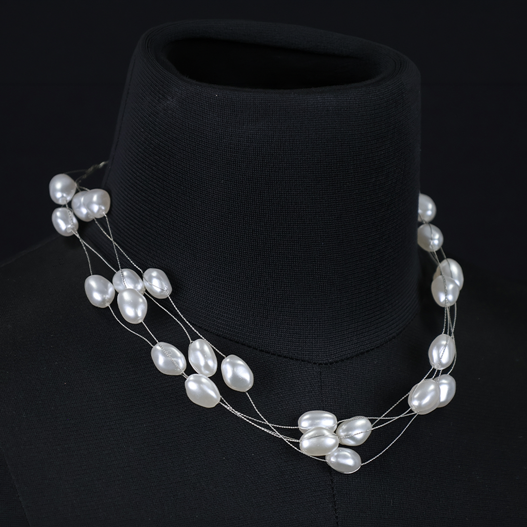 Multi-Layered Oval Shaped Pearl Necklace