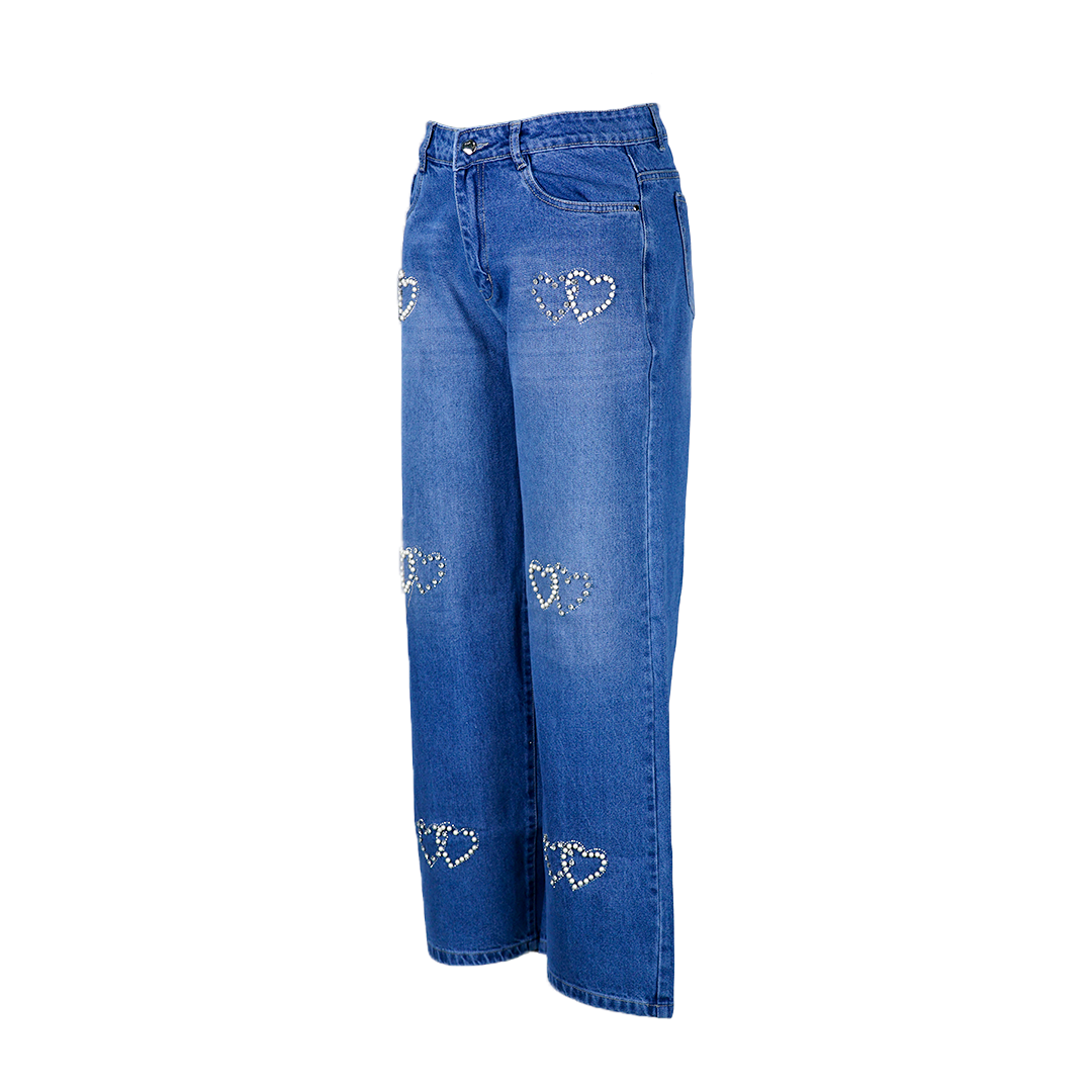 Heart Shaped Decorative Straight Fit Denim