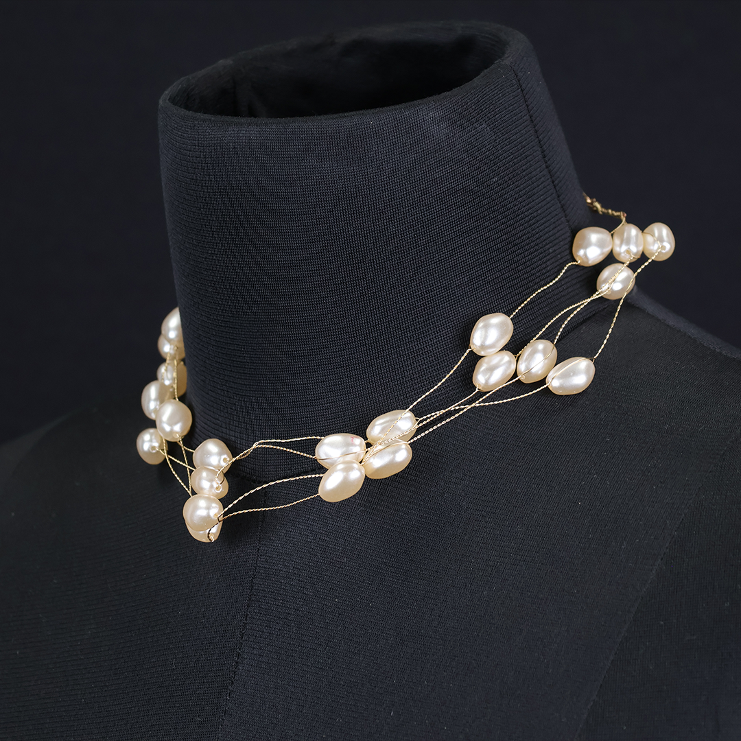 Multi-Layered Oval Shaped Pearl Necklace
