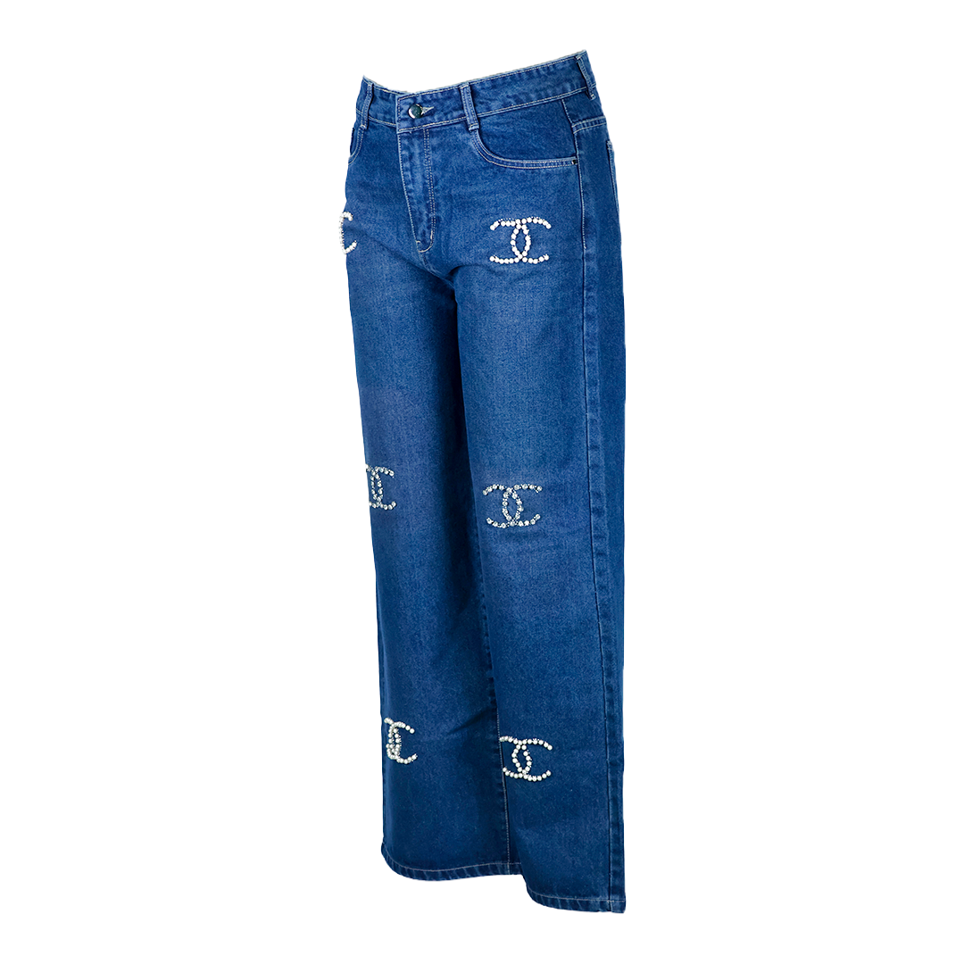 Channel Stone Work Loose Fit Denim