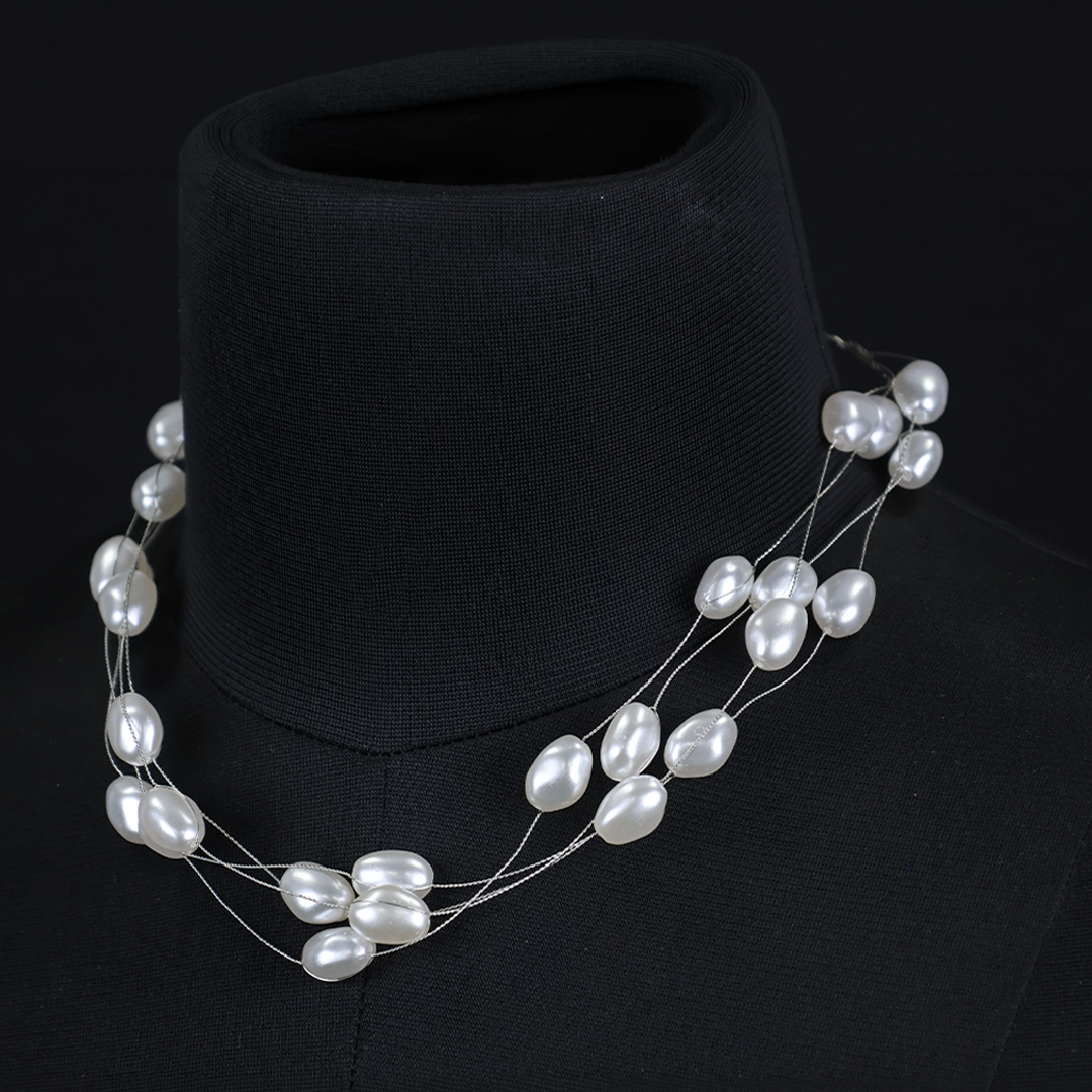 Multi-Layered Oval Shaped Pearl Necklace