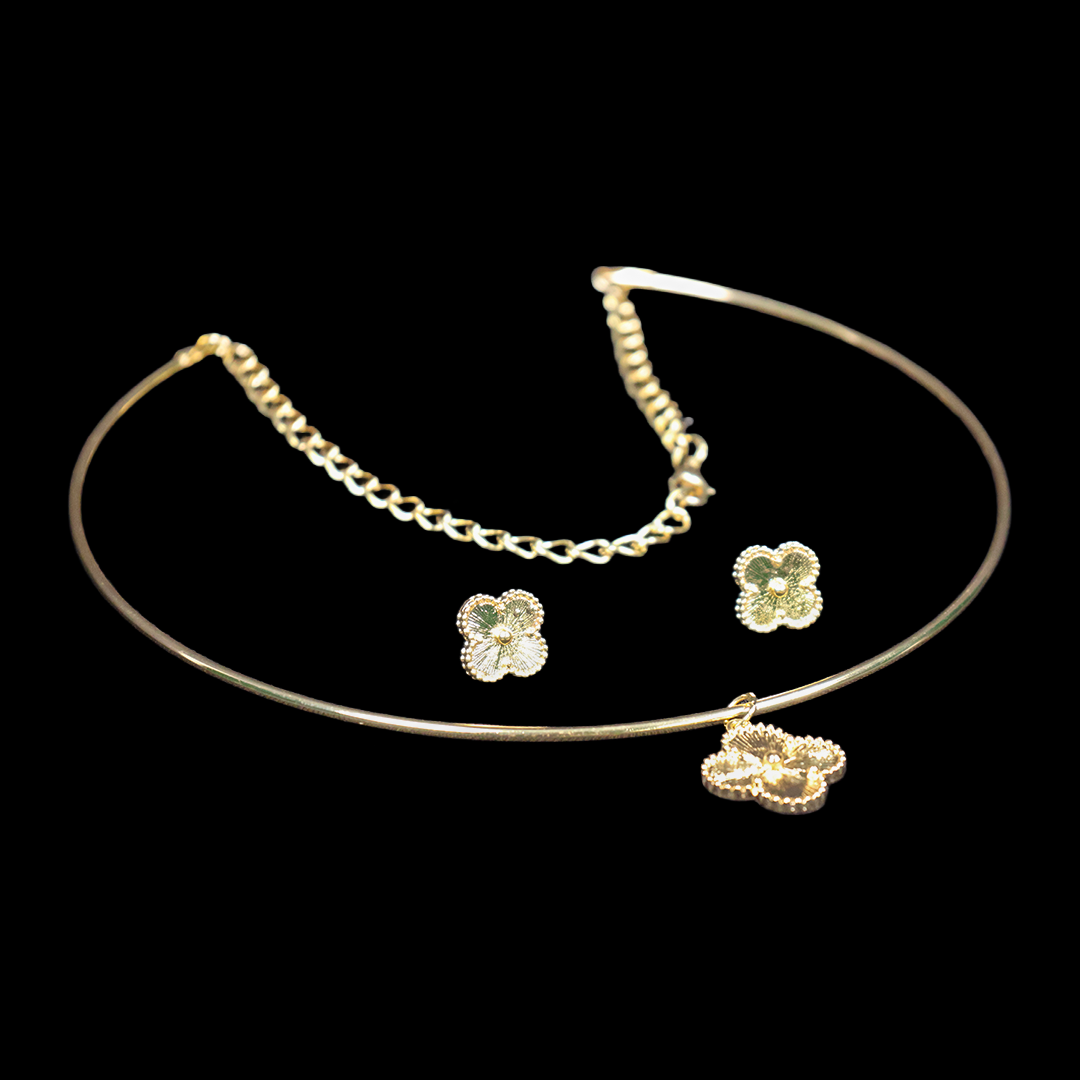 Regal Gold Flower Turkish Necklace With Bracelet