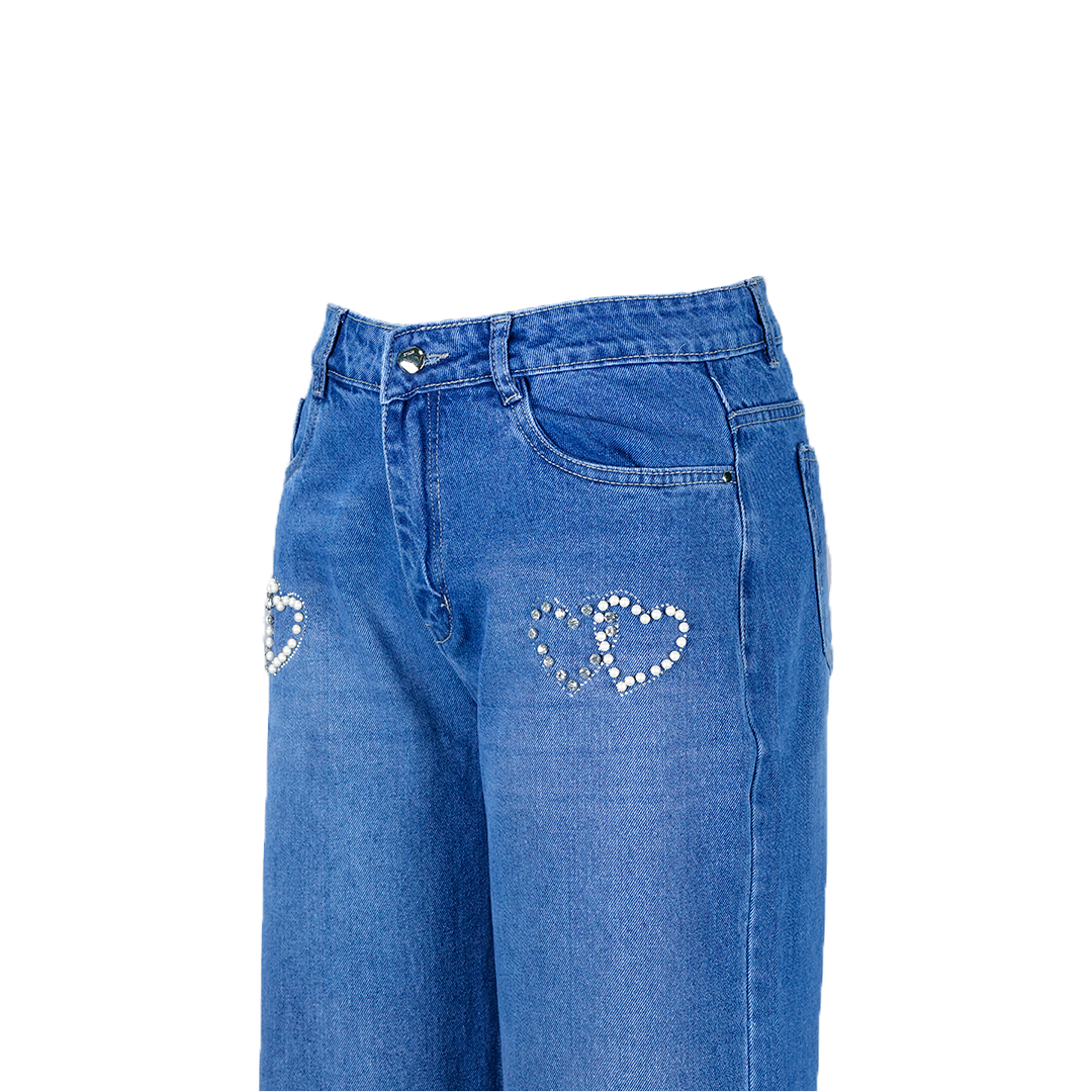Heart Shaped Decorative Straight Fit Denim