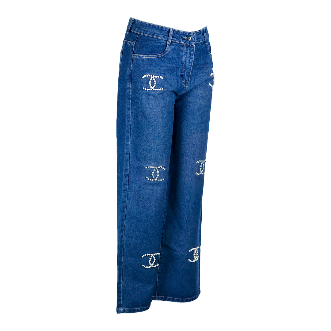 Channel Stone Work Loose Fit Denim