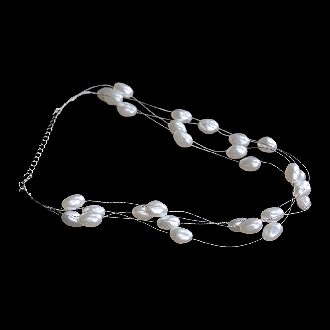 Multi-Layered Oval Shaped Pearl Necklace