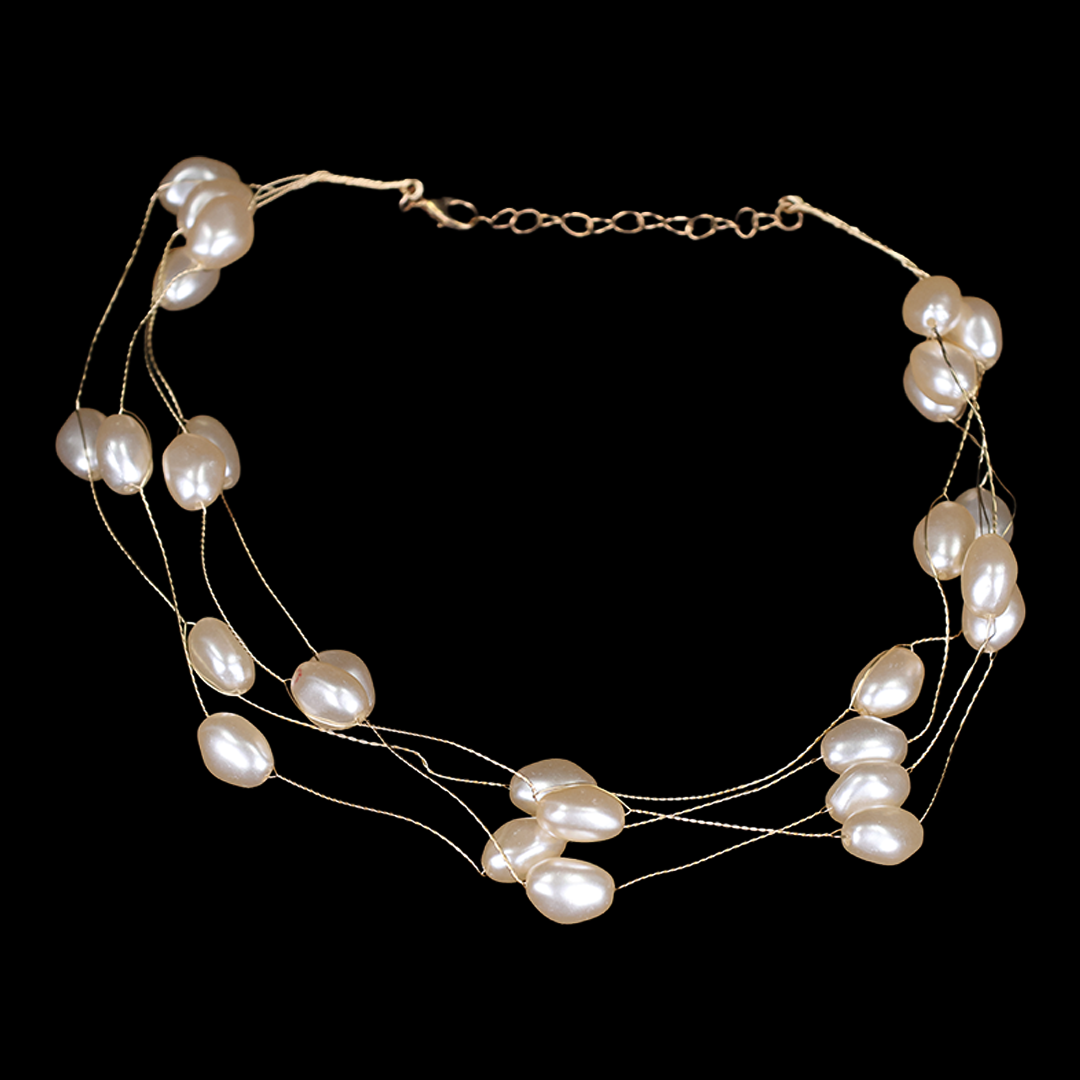 Multi-Layered Oval Shaped Pearl Necklace