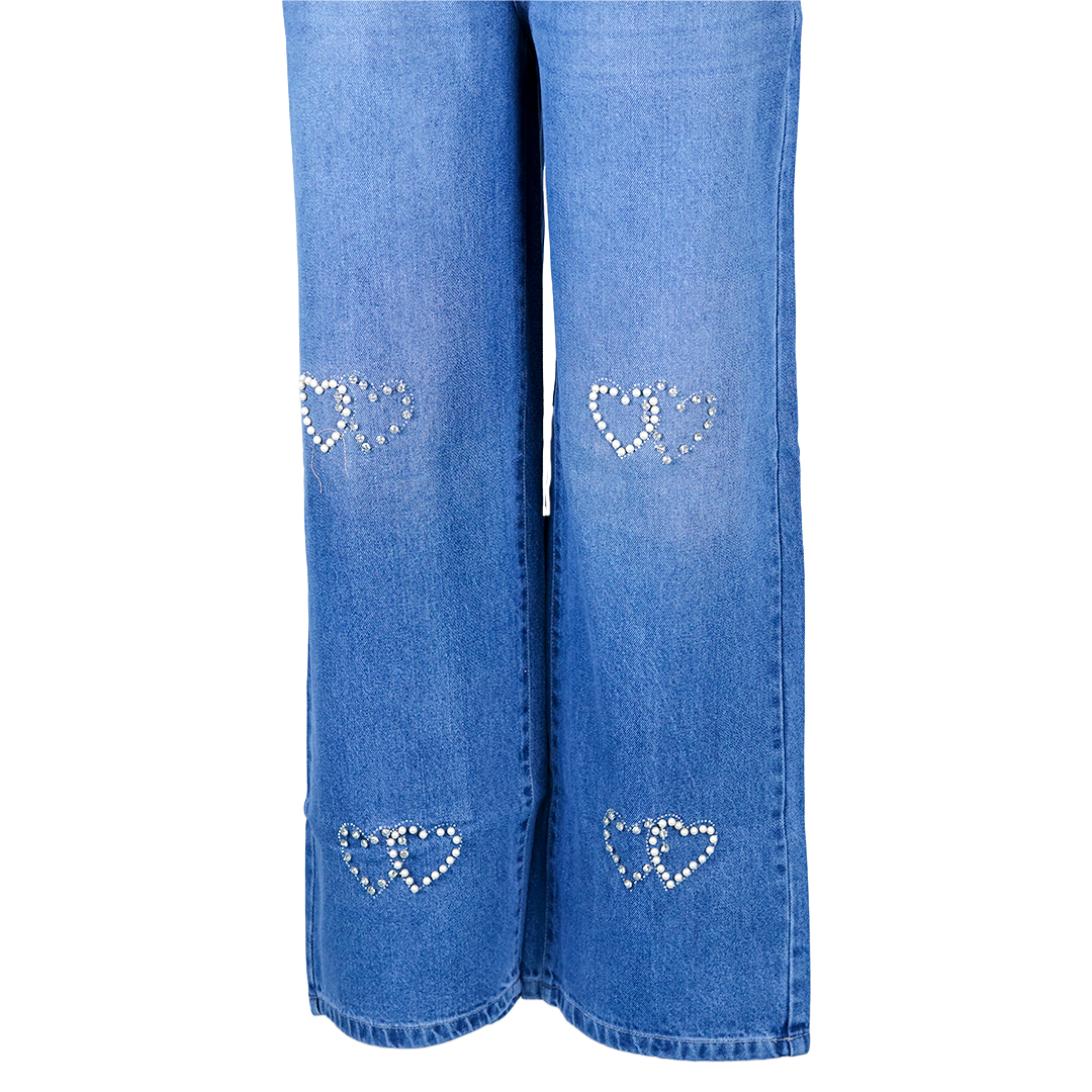 Heart Shaped Decorative Straight Fit Denim