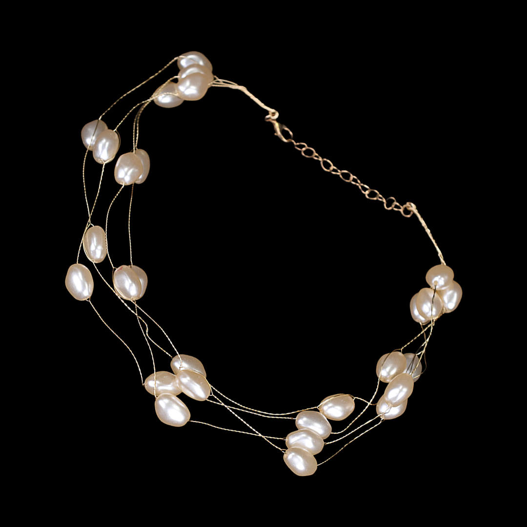 Multi-Layered Oval Shaped Pearl Necklace