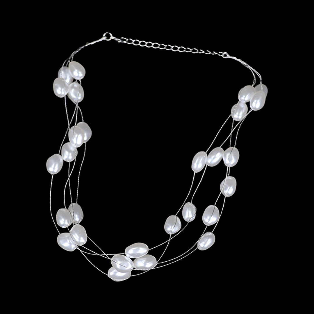 Multi-Layered Oval Shaped Pearl Necklace